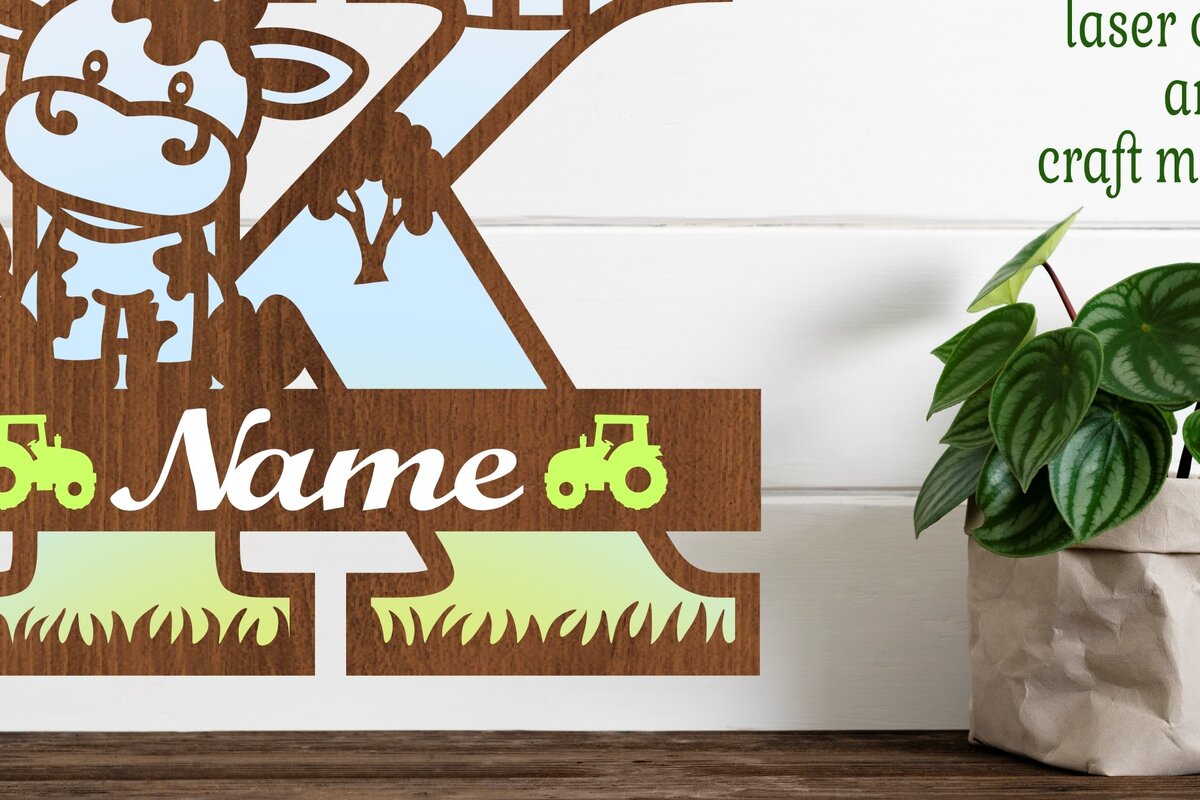 Intra απο ξύλο plywood  Χρώμα wenge 3mm-4mm πάχος - Μονόγραμμα κεφαλαίου αγελάδας Γράμμα K Αποκοπή Δίασταση 30x20 cm INTRAFABR-53319573