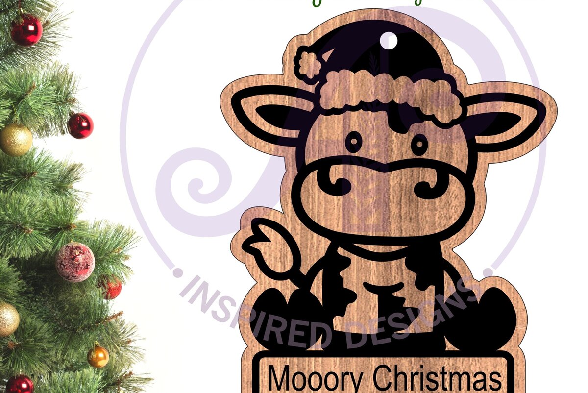 Σετ των 2 Intra απο ξύλο plywood  Χρώμα wenge 3mm-4mm πάχος - Χριστουγεννιάτικο στολίδι αγελάδας Δίασταση 6x6 cm INTRAFABR-112130490