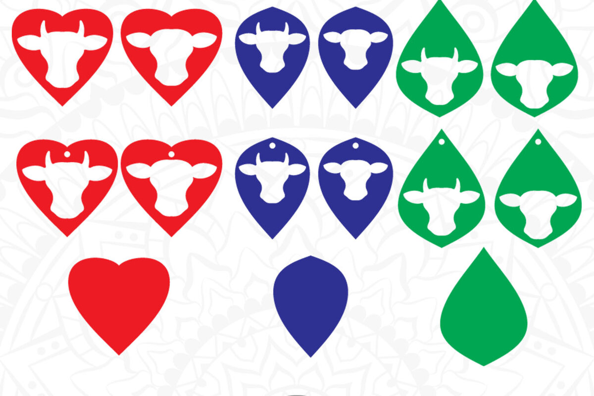 Σετ των 3 Intra απο ξύλο plywood  Χρώμα wenge 3mm-4mm πάχος - Σκουλαρίκια αγελάδας Κεφάλι αγελάδας Δίασταση 3x3 cm INTRAFABR-111648108