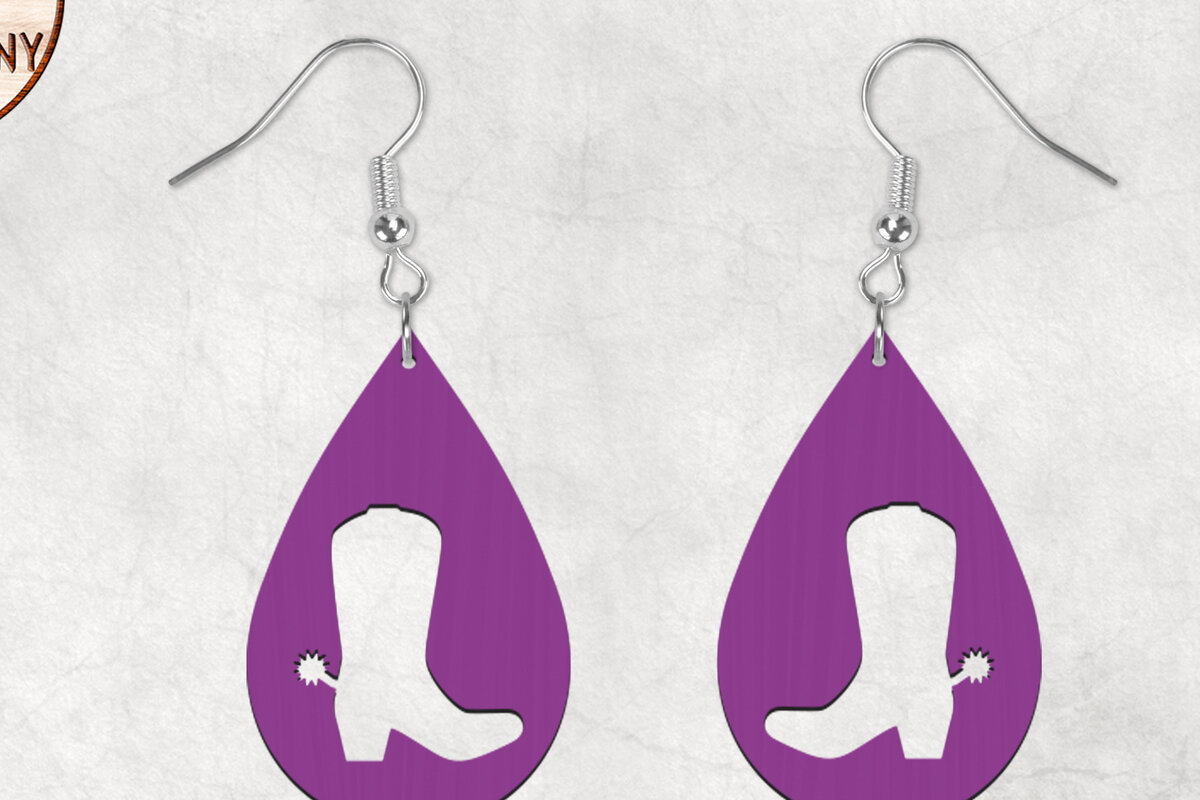 Σετ των 3 Intra απο ξύλο plywood  Χρώμα wenge 3mm-4mm πάχος - Σκουλαρίκια Boho Cowboy Boots Δίασταση 3x3 cm INTRAFABR-74439093