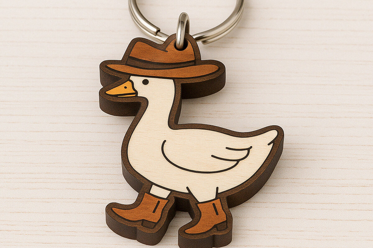 Σετ των 2 Intra απο ξύλο plywood  Χρώμα wenge 3mm-4mm πάχος - με μπρελόκ Cowboy Goose Δίασταση 4x4 cm INTRAFABR-110250063