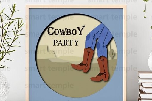 Intra απο ξύλο plywood  Χρώμα wenge 3mm-4mm πάχος - Cowboy Party 3d Shadowbox, Cowboy Party Δίασταση 20x20 cm INTRAFABR-116536698