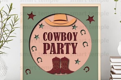 Intra απο ξύλο plywood  Χρώμα wenge 3mm-4mm πάχος - Cowboy Party Papercutting Δίασταση 20x20 cm INTRAFABR-124433646