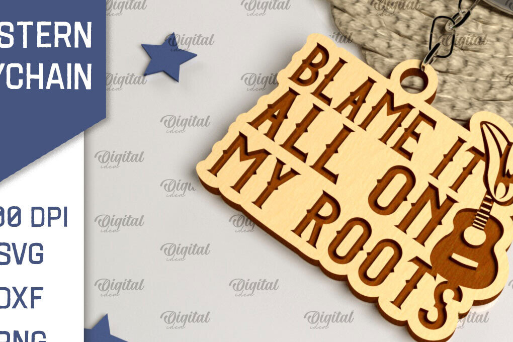 Σετ των 2 Intra απο ξύλο plywood  Χρώμα wenge 3mm-4mm πάχος - Cowboy Western Keychain Δίασταση 4x4 cm INTRAFABR-123360258