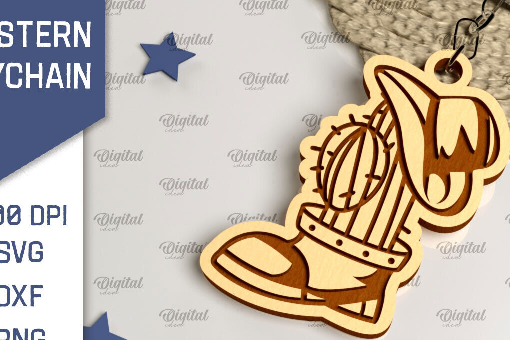 Σετ των 2 Intra απο ξύλο plywood  Χρώμα wenge 3mm-4mm πάχος - Cowboy Western Keychain Δίασταση 4x4 cm INTRAFABR-123041769