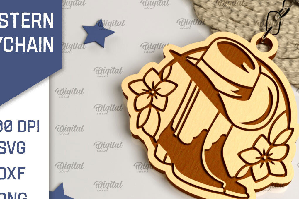 Σετ των 2 Intra απο ξύλο plywood  Χρώμα wenge 3mm-4mm πάχος - Cowboy Western Keychain Δίασταση 4x4 cm INTRAFABR-123360276