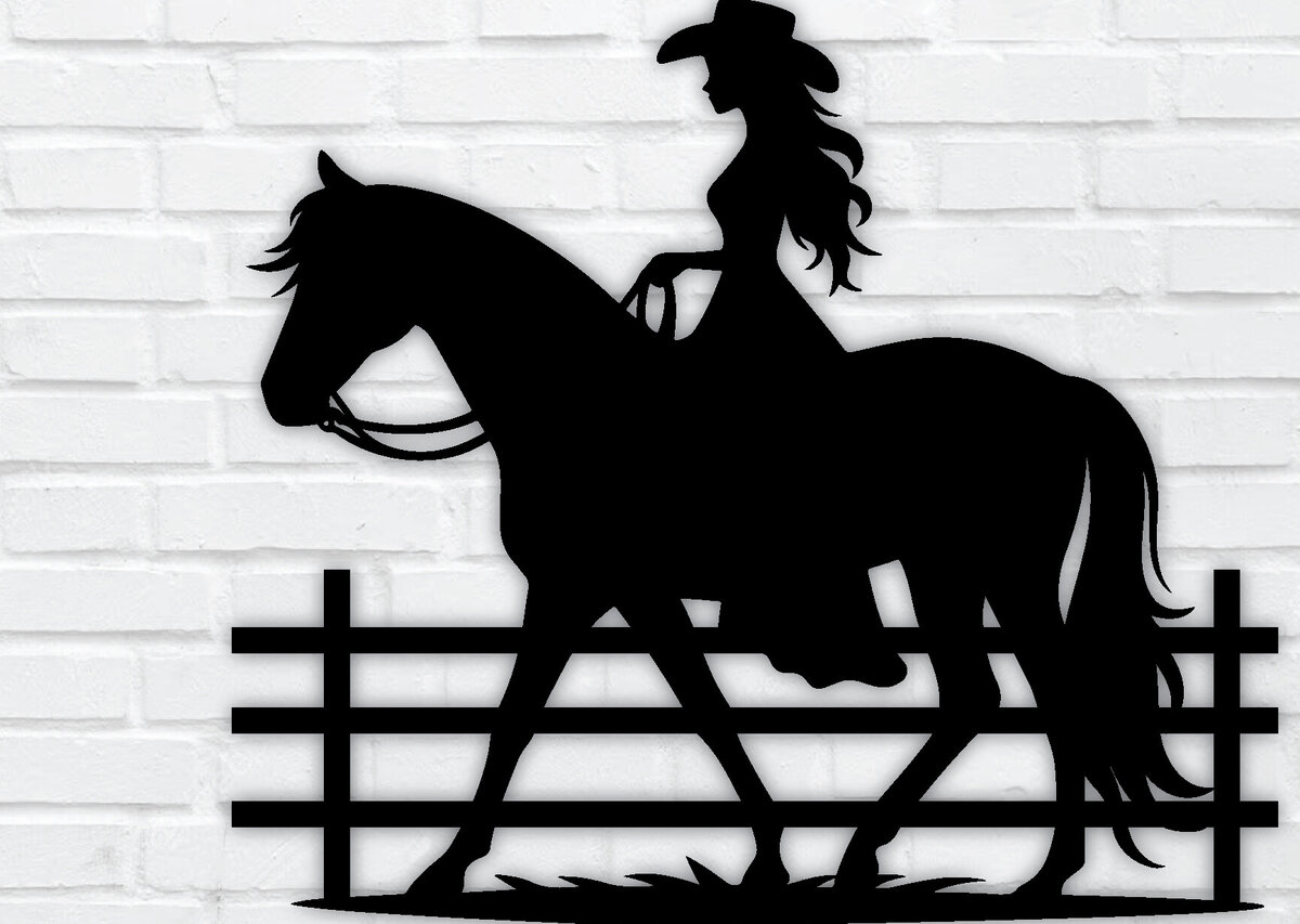 Intra απο ξύλο plywood  Χρώμα wenge 3mm-4mm πάχος - Cowgirl Horse Metal Sign, DXF Δίασταση 40x50 cm INTRAFABR-85391546