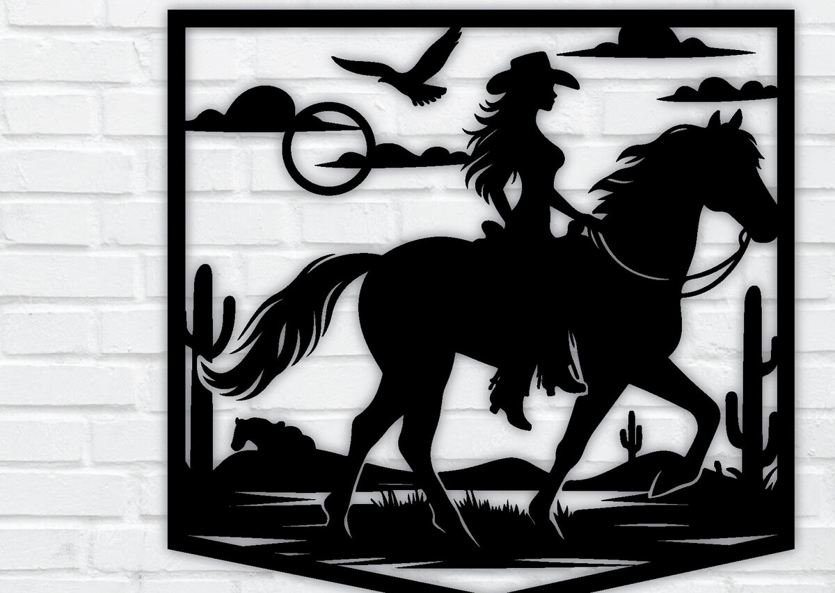 Intra απο ξύλο plywood  Χρώμα wenge 3mm-4mm πάχος - Cowgirl Horse Metal Sign, DXF Δίασταση 40x50 cm INTRAFABR-85391692