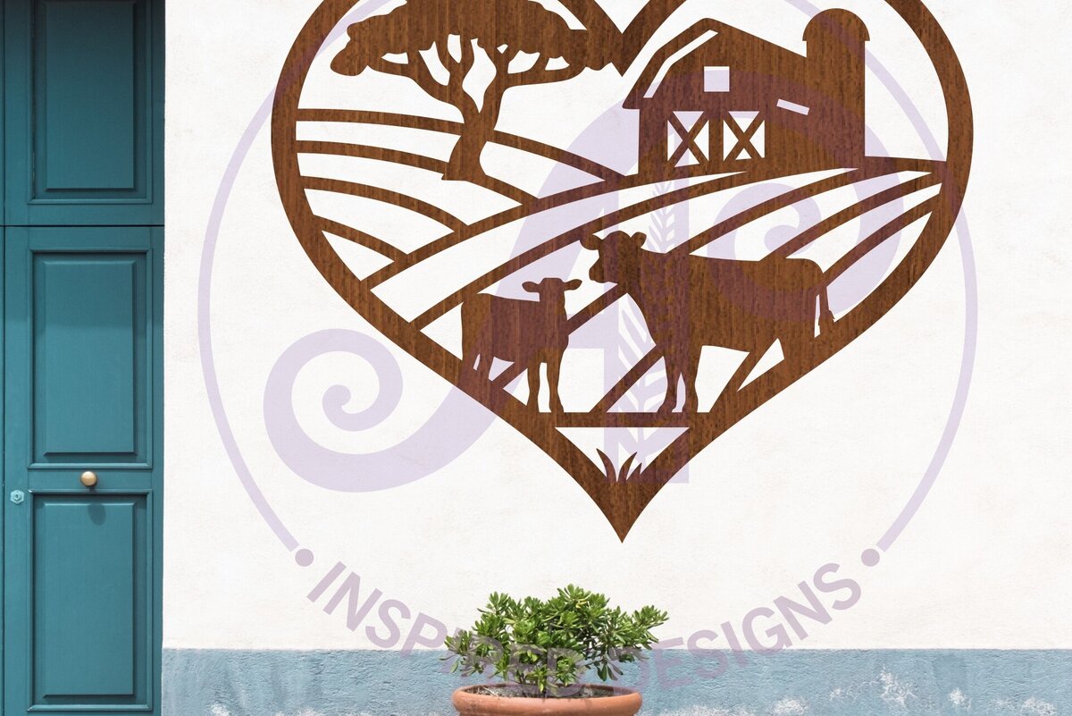 Intra απο ξύλο plywood  Χρώμα wenge 3mm-4mm πάχος - Επιτοίχια επιγραφή Cows Farm Heart, . Δίασταση 20x20 cm INTRAFABR-99708829