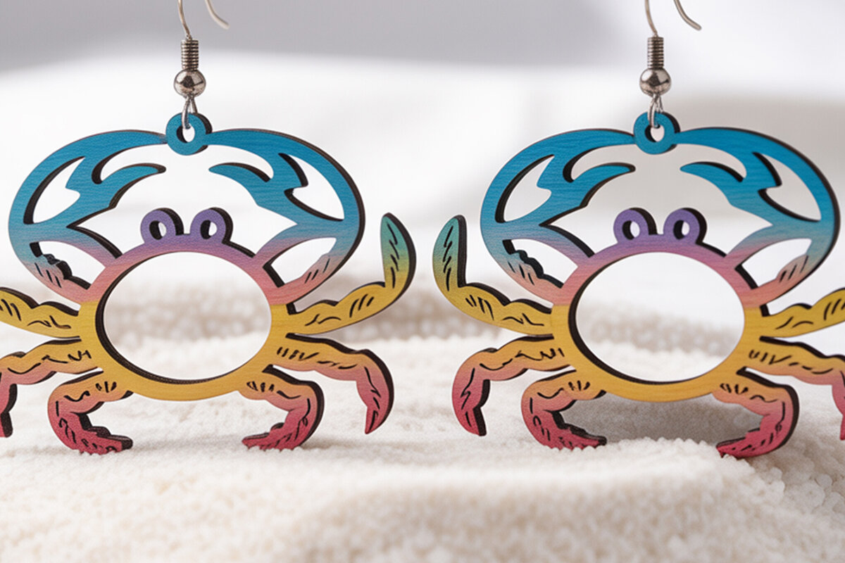 Σετ των 3 Intra απο ξύλο plywood  Χρώμα wenge 3mm-4mm πάχος - Crab Beach Earrings Δίασταση 3x3 cm INTRAFABR-99709287