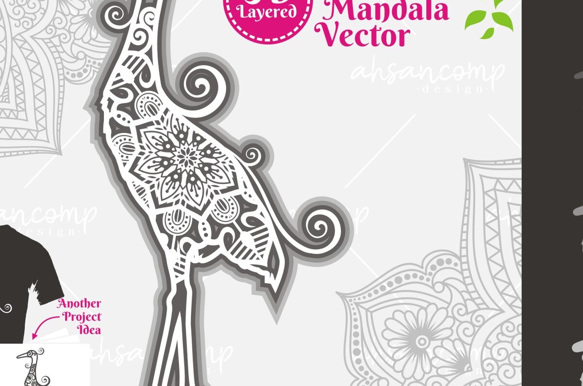 Intra απο ξύλο plywood  Χρώμα wenge 3mm-4mm πάχος - Γερανός Mandala διάνυσμα #3 3D με στρώματα Δίασταση 30x30 cm INTRAFABR-111323442