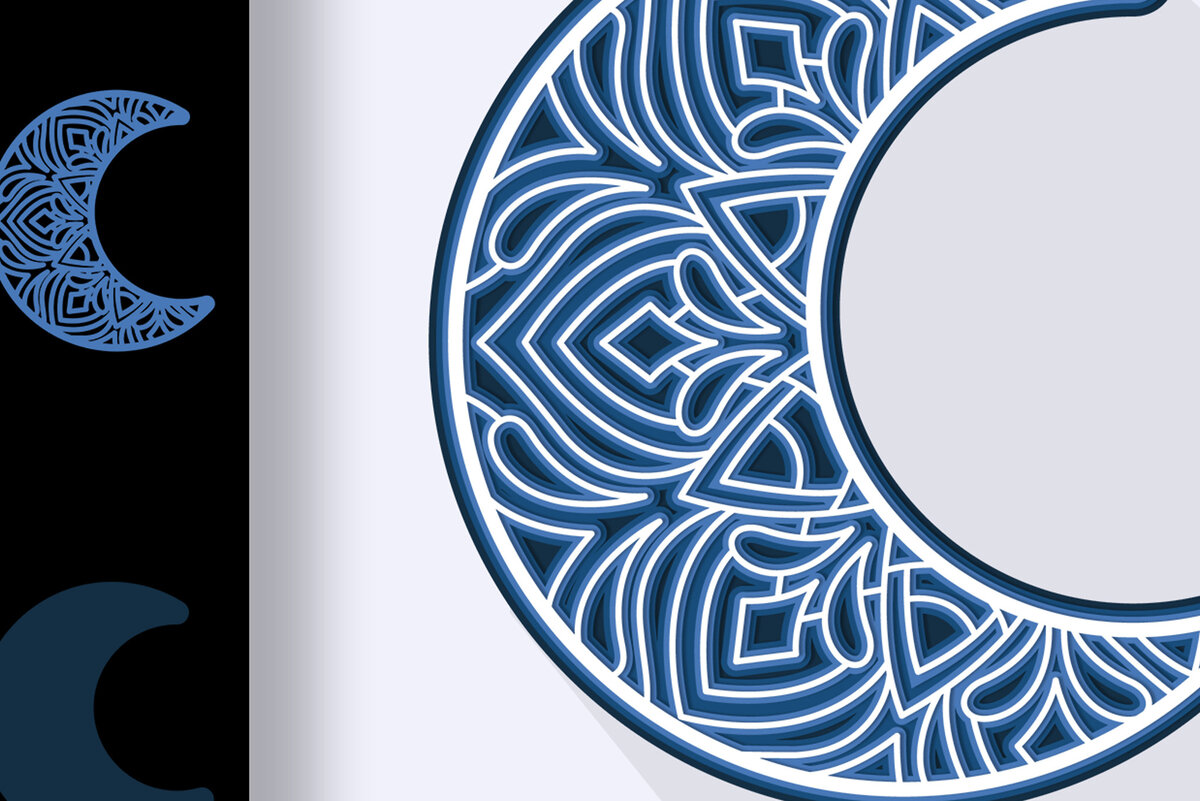 Intra απο ξύλο plywood  Χρώμα wenge 3mm-4mm πάχος - Κοπή 3D Layered Mandala Crescent Moon Δίασταση 30x30 cm INTRAFABR-115707216