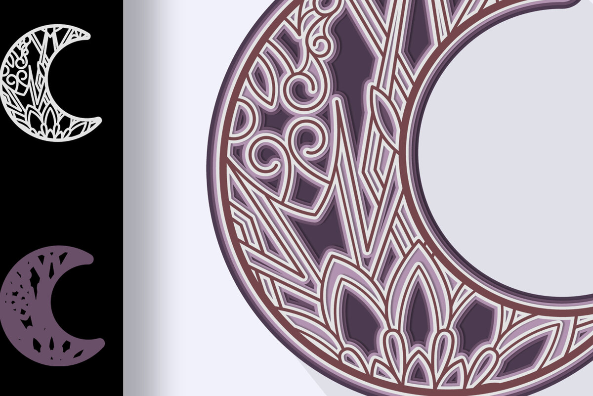 Intra απο ξύλο plywood  Χρώμα wenge 3mm-4mm πάχος - Crescent Moon Mandala 3D Layered Δίασταση 30x30 cm INTRAFABR-117774952