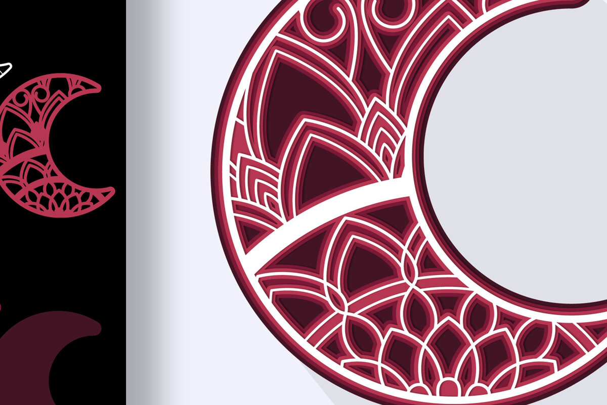 Intra απο ξύλο plywood  Χρώμα wenge 3mm-4mm πάχος - Crescent Moon Mandala 3D Multilayer Δίασταση 30x30 cm INTRAFABR-93406861