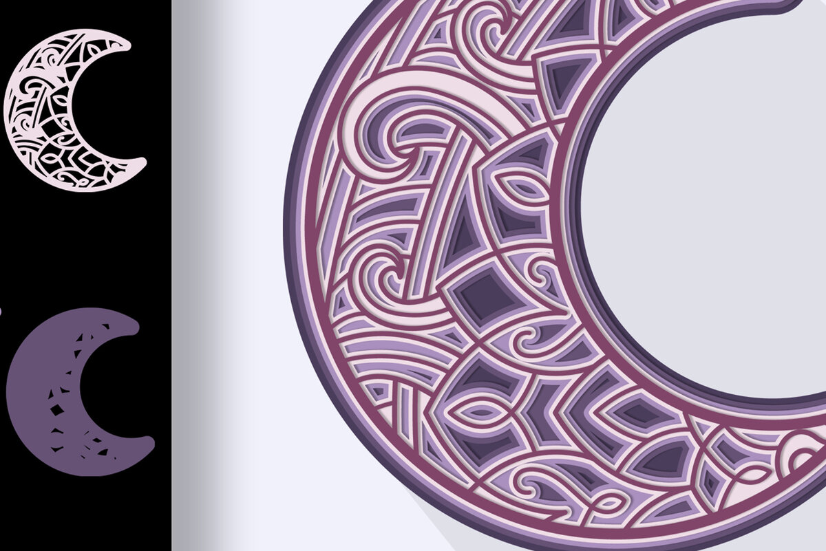 Intra απο ξύλο plywood  Χρώμα wenge 3mm-4mm πάχος - Crescent Moon Mandala 3D Multilayer Δίασταση 30x30 cm INTRAFABR-114077786