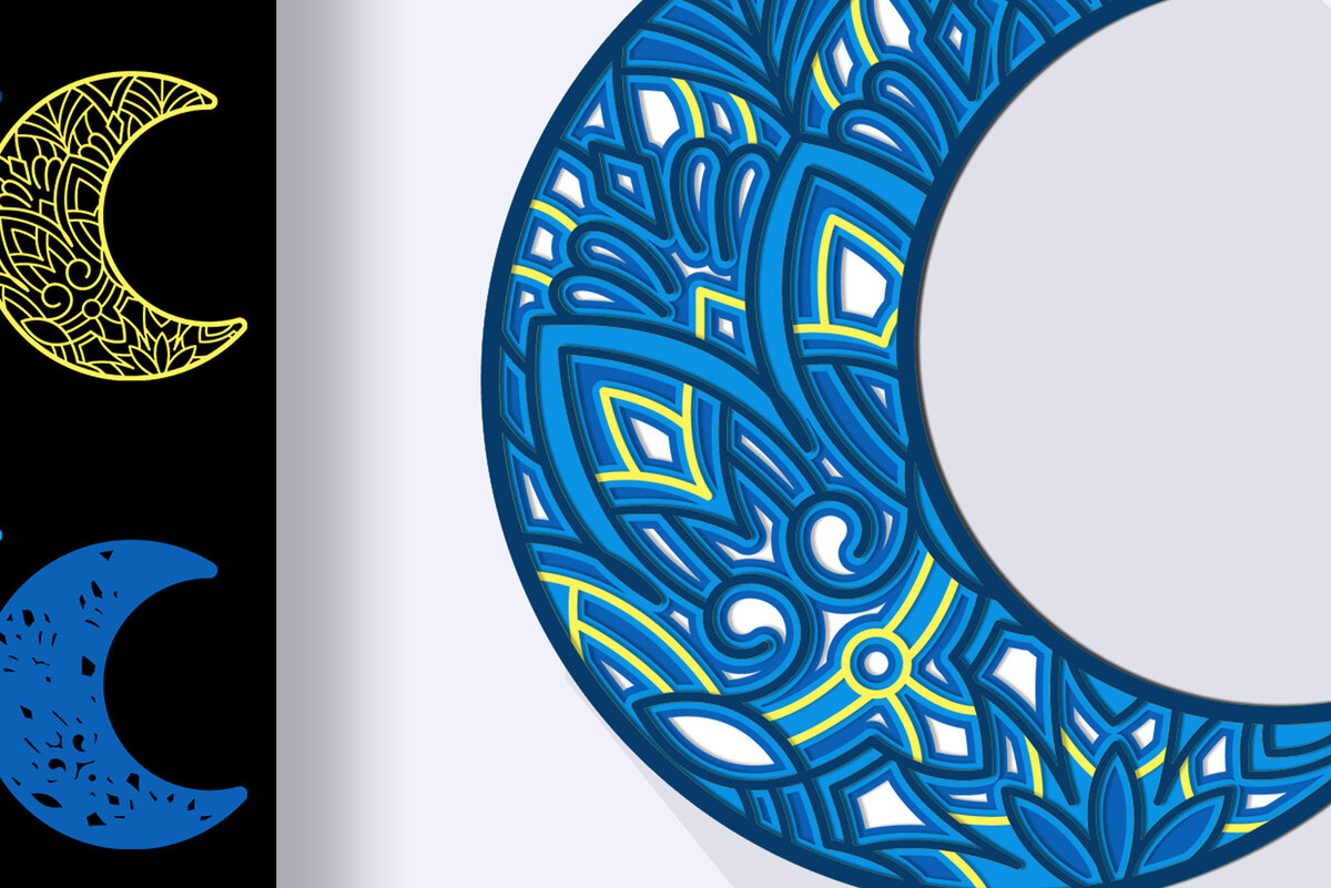 Intra απο ξύλο plywood  Χρώμα wenge 3mm-4mm πάχος - αποκοπής 3D Crescent Moon Mandala Δίασταση 30x30 cm INTRAFABR-113201034