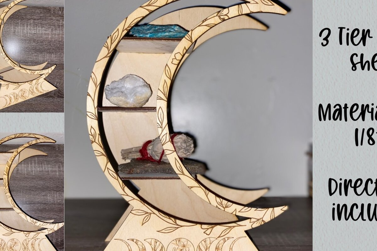 Intra απο ξύλο plywood  Χρώμα wenge 3mm-4mm πάχος - Crescent Moon Shelf Laser Δίασταση 30x20 cm INTRAFABR-30486837