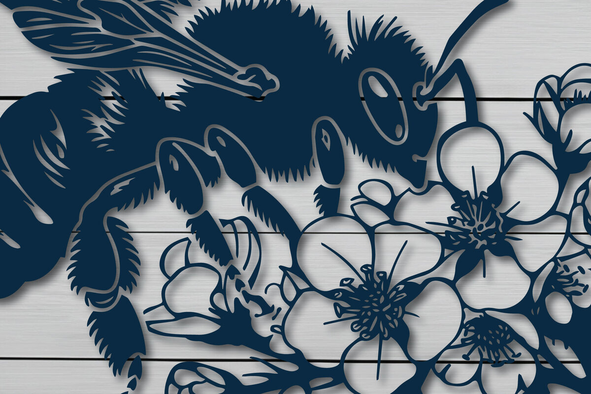 Σετ των 2 Intra απο ξύλο plywood  Χρώμα wenge 3mm-4mm πάχος - Σετ Cricut Bee with Flowers Δίασταση 4x4 cm INTRAFABR-113392692