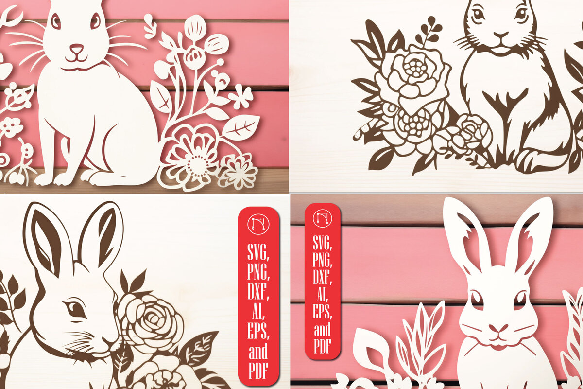 Σετ των 2 Intra απο ξύλο plywood  Χρώμα wenge 3mm-4mm πάχος - Cricut Bunny/Rabbit Papercut Δίασταση 4x4 cm INTRAFABR-87211074