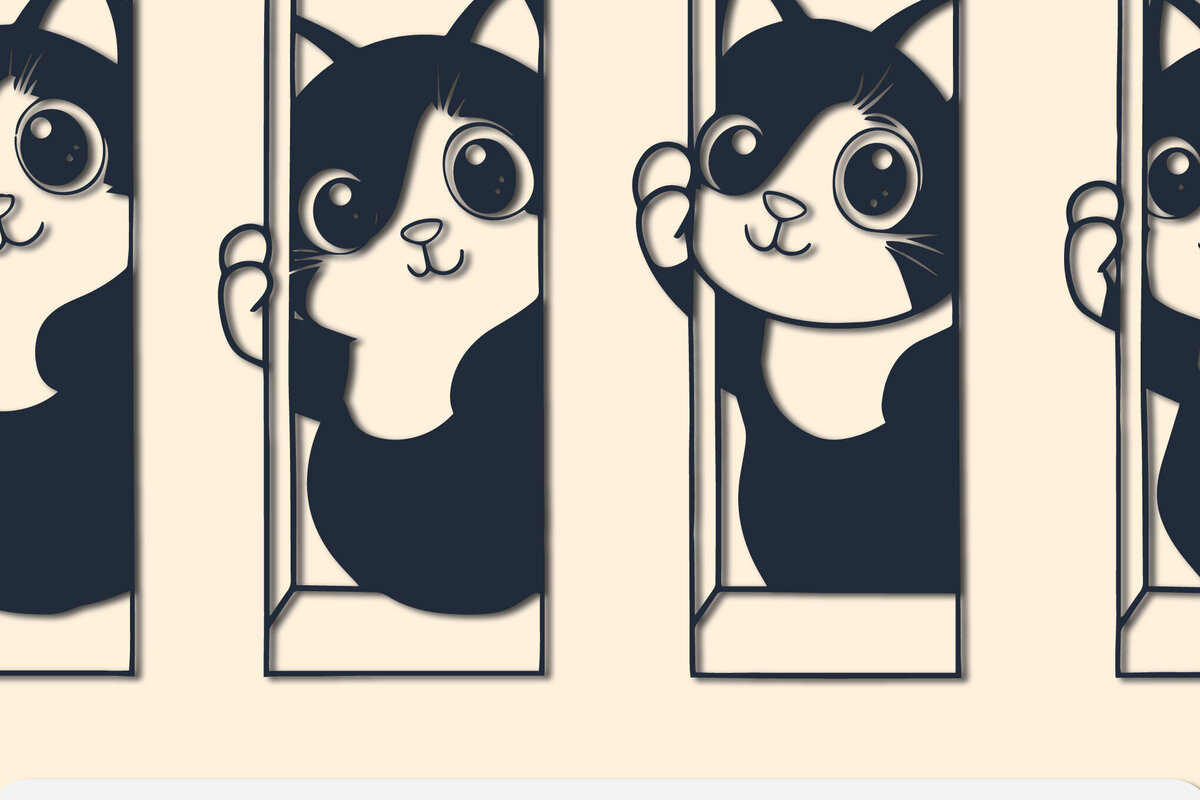 Σετ των 2 Intra απο ξύλο plywood  Χρώμα wenge 3mm-4mm πάχος - Γάτα Cricut που κρυφοκοιτάζει από ένα παράθυρο Δίασταση 4x4 cm INTRAFABR-86342712