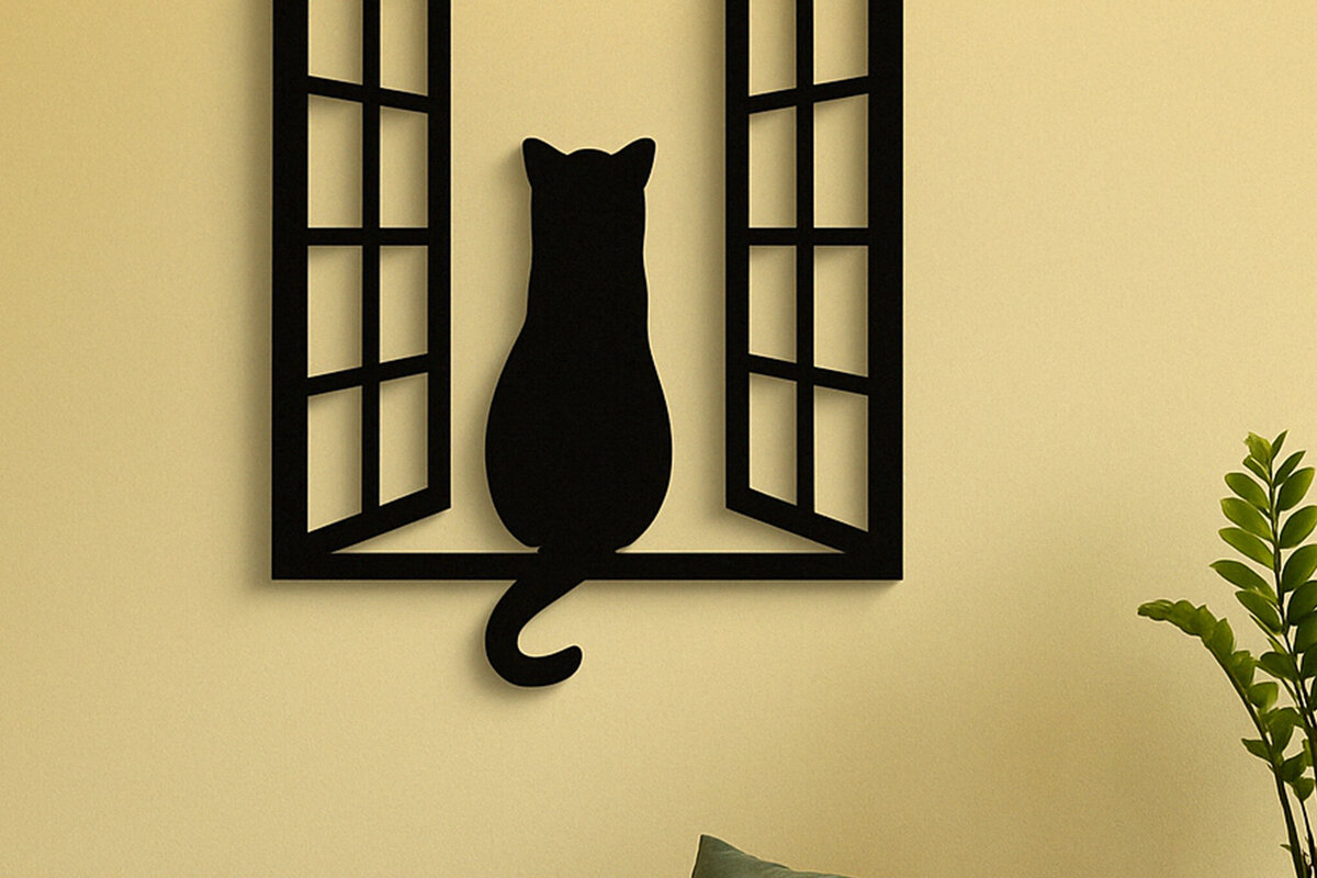 Σετ των 2 Intra απο ξύλο plywood  Χρώμα wenge 3mm-4mm πάχος - Cricut Cats Art Decor Cut File Δίασταση 4x4 cm INTRAFABR-86300647