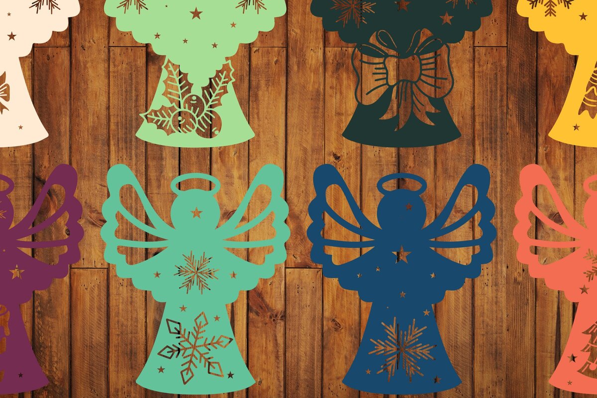 Σετ των 2 Intra απο ξύλο plywood  Χρώμα wenge 3mm-4mm πάχος - Πακέτο Cricut Christmas Angel Δίασταση 15x15 cm INTRAFABR-114667579