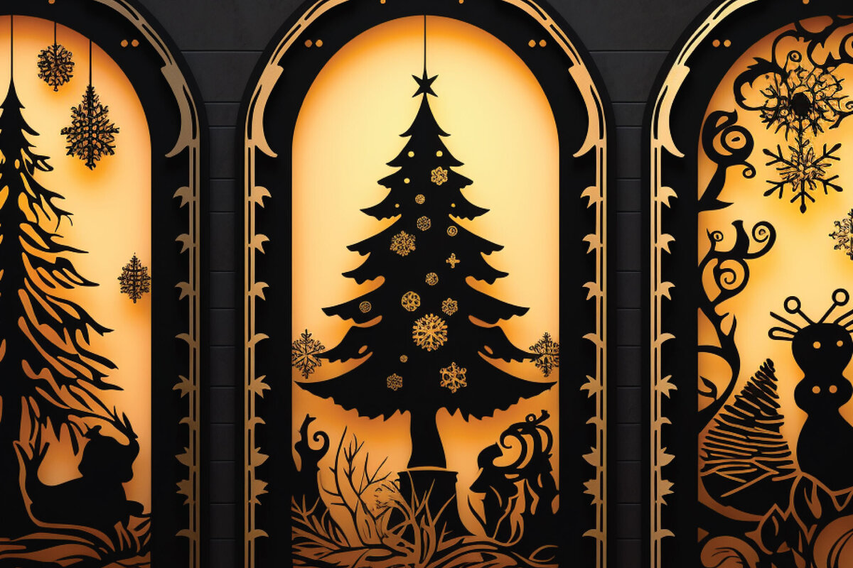 Σετ των 2 Intra απο ξύλο plywood  Χρώμα wenge 3mm-4mm πάχος - Πακέτο Χριστουγεννιάτικων Πόρτων Cricut Δίασταση 6x6 cm INTRAFABR-124548912