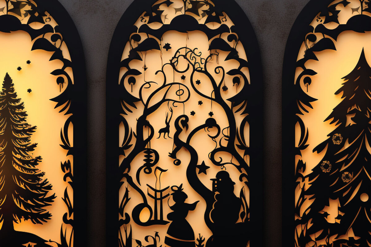 Σετ των 2 Intra απο ξύλο plywood  Χρώμα wenge 3mm-4mm πάχος - Πακέτο Χριστουγεννιάτικων Πόρτων Cricut Δίασταση 6x6 cm INTRAFABR-124548936