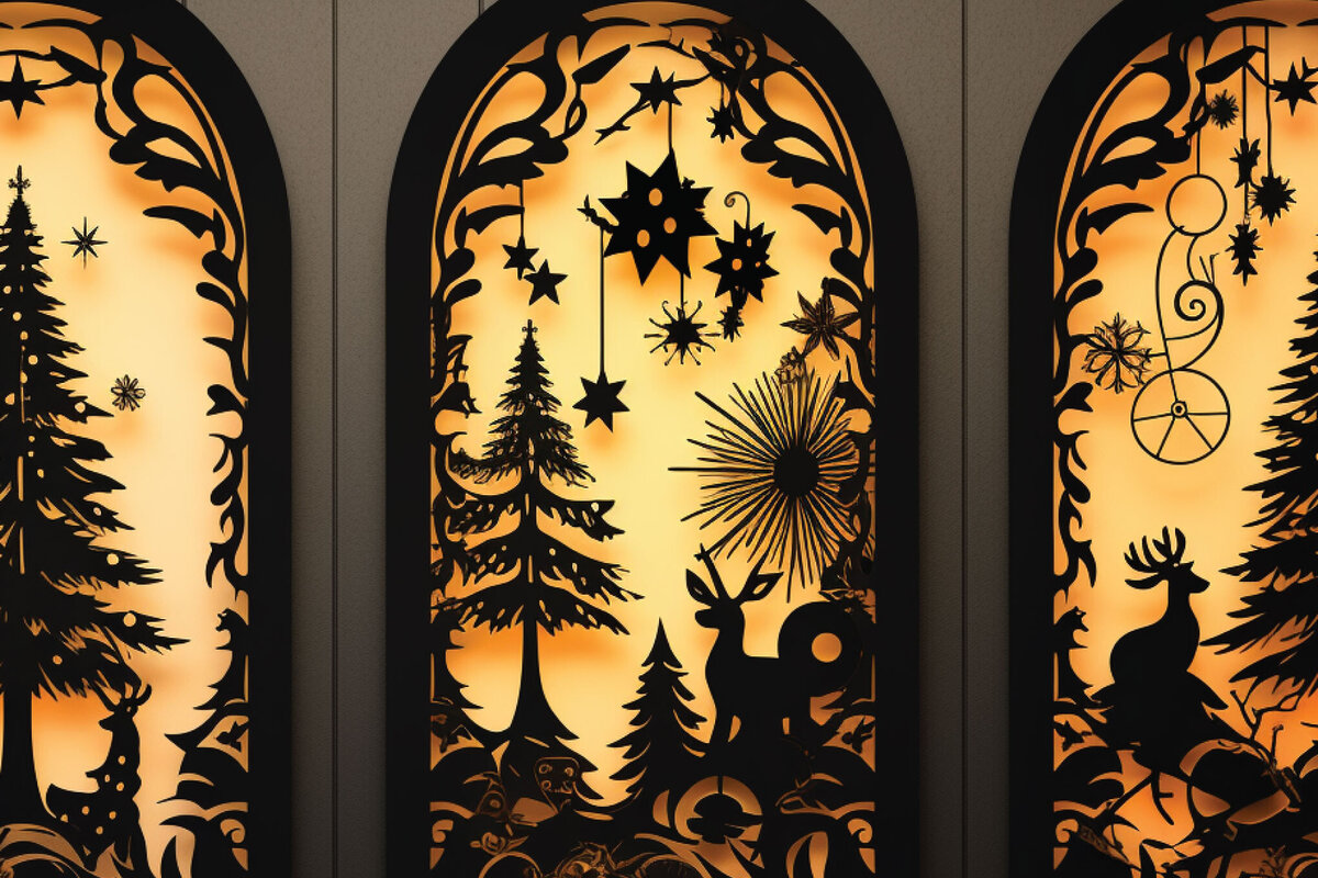 Σετ των 2 Intra απο ξύλο plywood  Χρώμα wenge 3mm-4mm πάχος - Πακέτο Χριστουγεννιάτικων Πόρτων Cricut Δίασταση 6x6 cm INTRAFABR-124549013