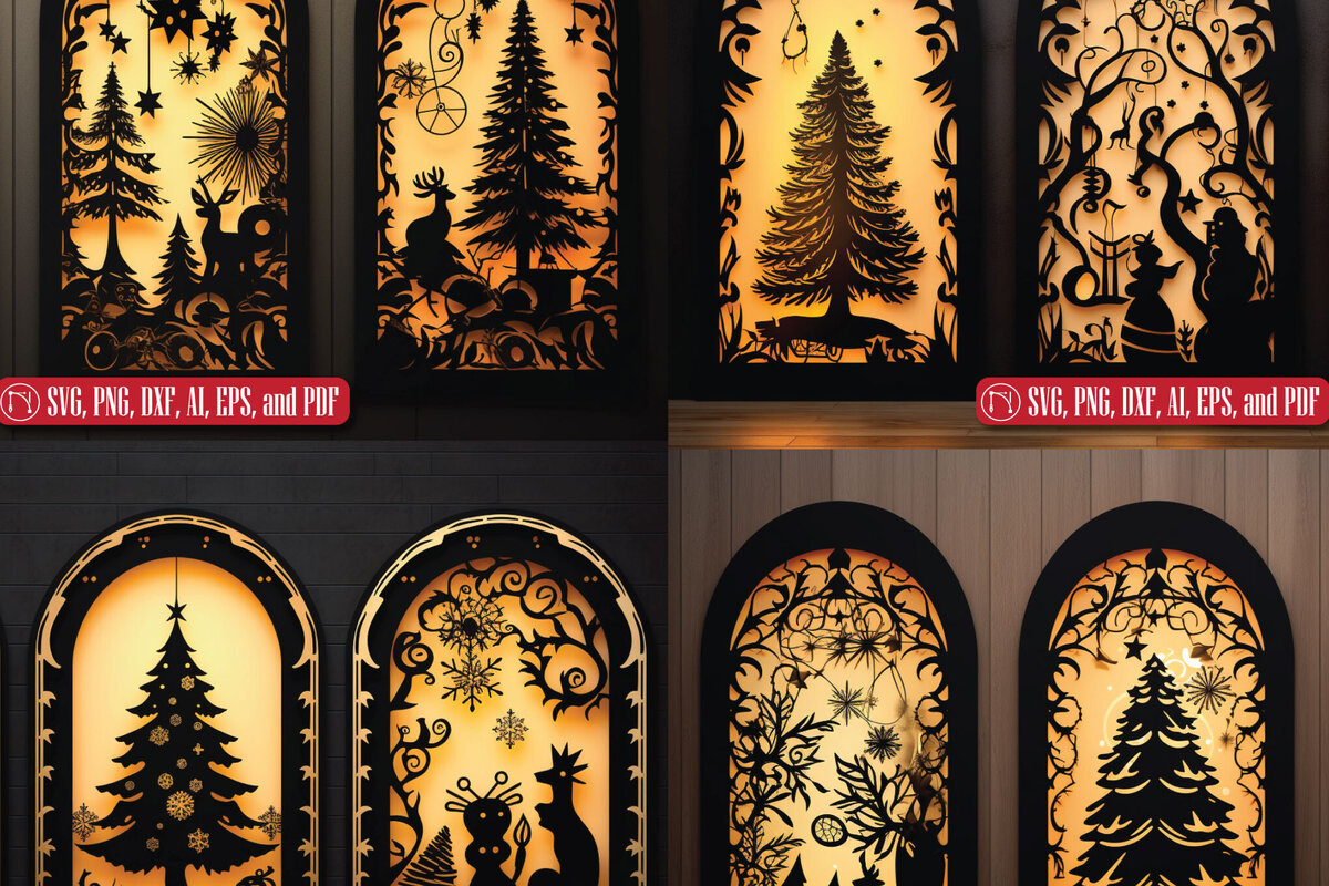 Σετ των 2 Intra απο ξύλο plywood  Χρώμα wenge 3mm-4mm πάχος - Πακέτο Χριστουγεννιάτικων Πόρτων Cricut Δίασταση 6x6 cm INTRAFABR-124549061