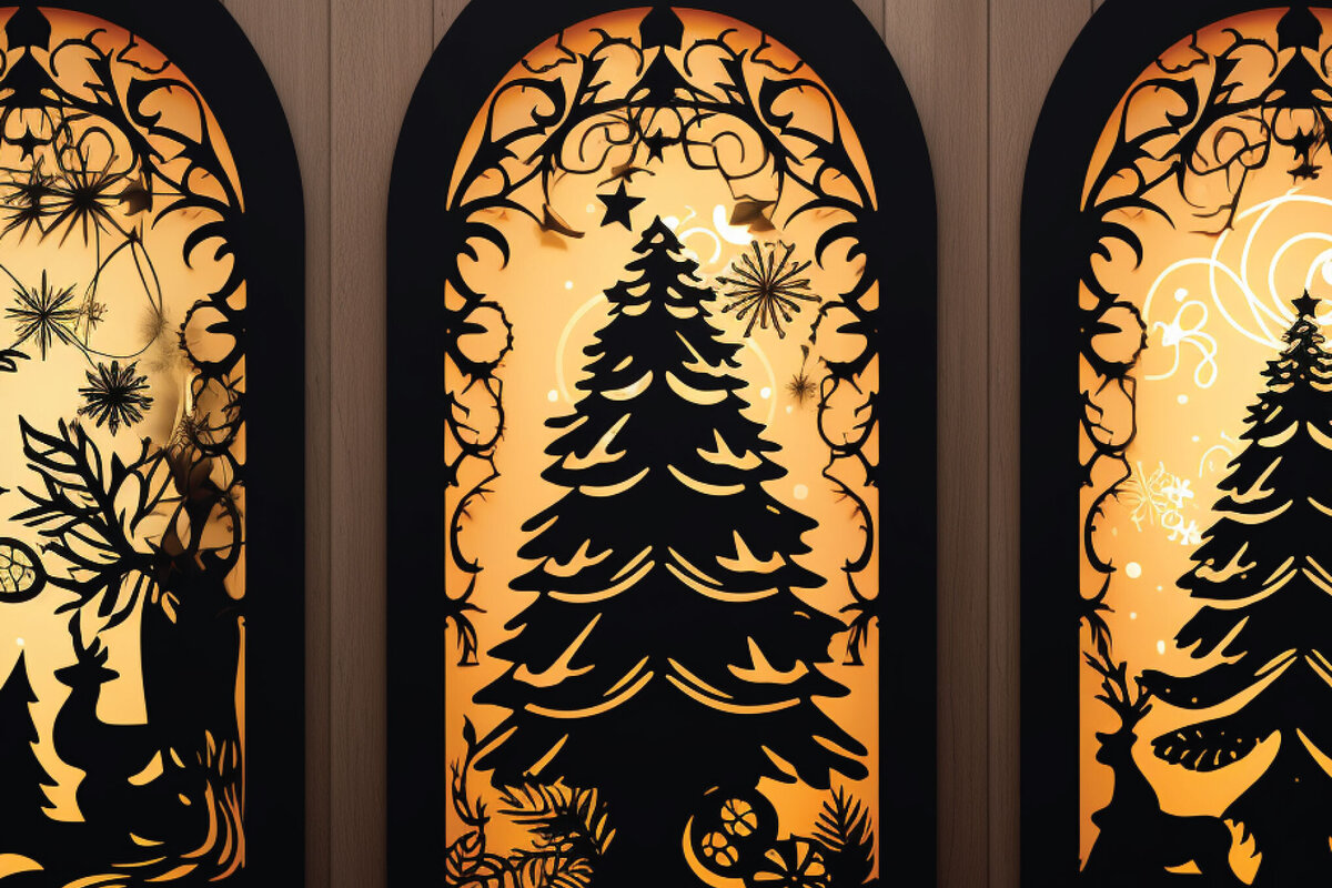 Σετ των 2 Intra απο ξύλο plywood  Χρώμα wenge 3mm-4mm πάχος - Πακέτο Χριστουγεννιάτικων Πόρτων Cricut Δίασταση 6x6 cm INTRAFABR-124549089