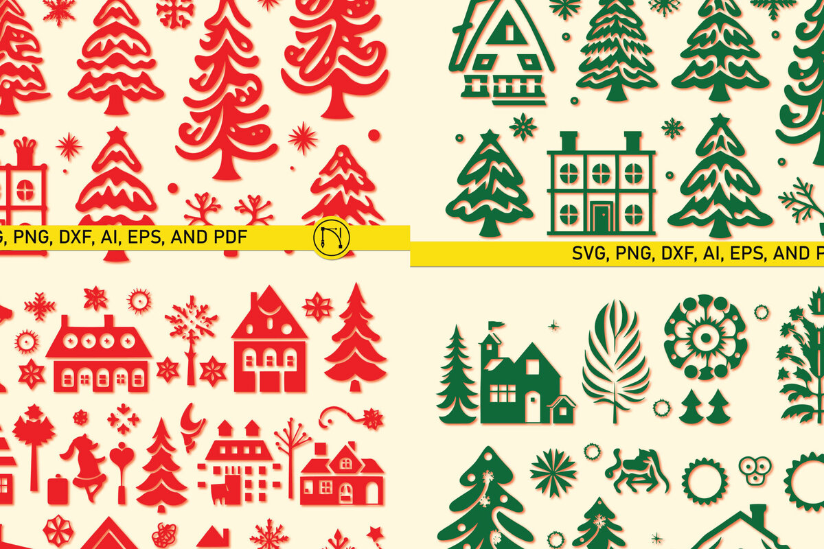 Σετ των 2 Intra απο ξύλο plywood  Χρώμα wenge 3mm-4mm πάχος - Πακέτο Cricut Christmas Element Δίασταση 4x4 cm INTRAFABR-8739551