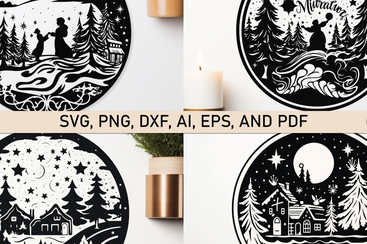 Σετ των 2 Intra απο ξύλο plywood  Χρώμα wenge 3mm-4mm πάχος - Πακέτο Cricut Christmas Magic Decor Δίασταση 4x4 cm INTRAFABR-7225159