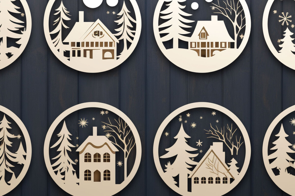 Σετ των 2 Intra απο ξύλο plywood  Χρώμα wenge 3mm-4mm πάχος - Cricut Χριστουγεννιάτικη Σκηνή Στολίδι Bund Δίασταση 4x4 cm INTRAFABR-57763937