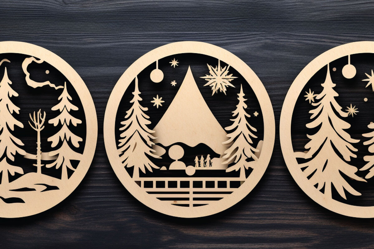 Σετ των 2 Intra απο ξύλο plywood  Χρώμα wenge 3mm-4mm πάχος - Cricut Χριστουγεννιάτικη Σκηνή Στολίδι Bund Δίασταση 4x4 cm INTRAFABR-36870300