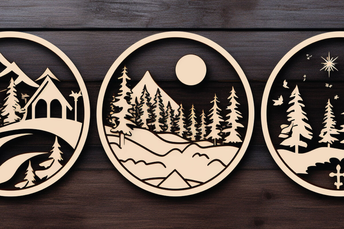 Σετ των 2 Intra απο ξύλο plywood  Χρώμα wenge 3mm-4mm πάχος - Cricut Χριστουγεννιάτικη Σκηνή Στολίδι Bund Δίασταση 4x4 cm INTRAFABR-89702144