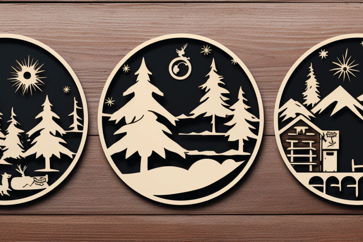 Σετ των 2 Intra απο ξύλο plywood  Χρώμα wenge 3mm-4mm πάχος - Cricut Χριστουγεννιάτικη Σκηνή Στολίδι Bund Δίασταση 4x4 cm INTRAFABR-104774051