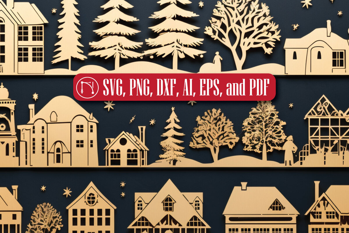 Σετ των 2 Intra απο ξύλο plywood  Χρώμα wenge 3mm-4mm πάχος - Πακέτο Cricut Christmas Village Δίασταση 4x4 cm INTRAFABR-120536077