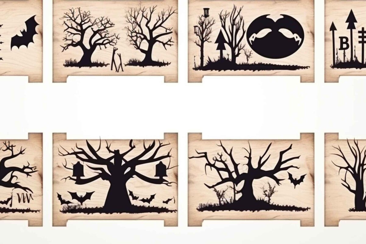Σετ των 2 Intra απο ξύλο plywood  Χρώμα wenge 3mm-4mm πάχος - Πακέτο Ξύλινων πινακίδων Cricut Halloween Δίασταση 15x15 cm INTRAFABR-24609330