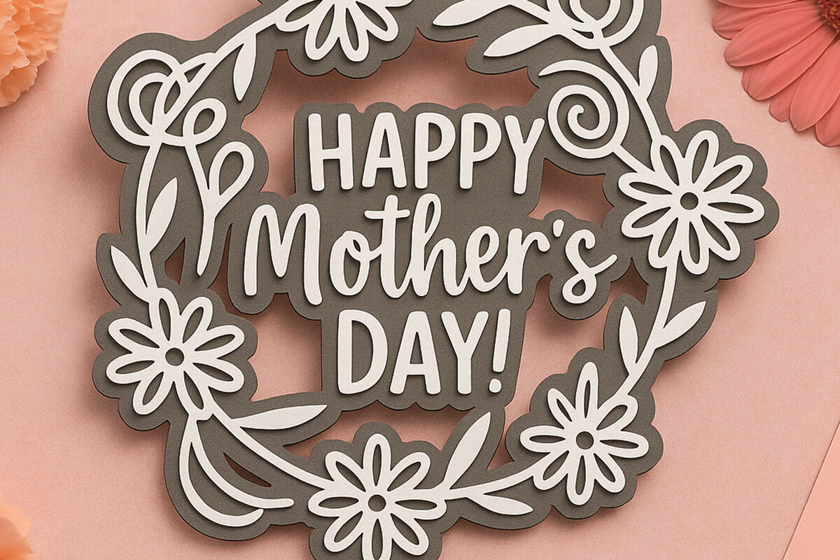 Σετ των 2 Intra απο ξύλο plywood  Χρώμα wenge 3mm-4mm πάχος - Cricut Happy Mother Day Cut Δίασταση 20x20 cm INTRAFABR-119620194