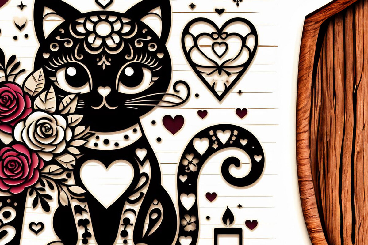 Σετ των 2 Intra απο ξύλο plywood  Χρώμα wenge 3mm-4mm πάχος - Cricut Valentine Cat Δίασταση 4x4 cm INTRAFABR-113204548