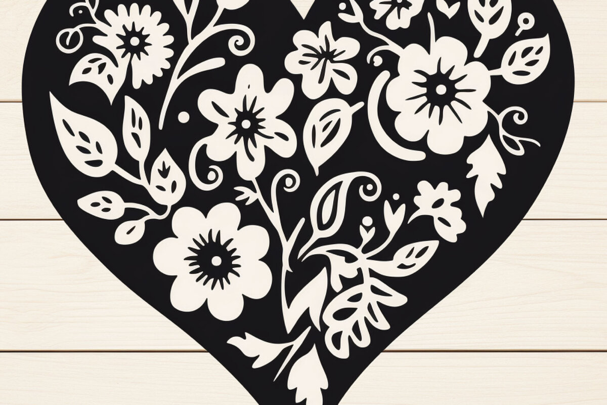Σετ των 2 Intra απο ξύλο plywood  Χρώμα wenge 3mm-4mm πάχος - Cricut Paper Cut Floral Heart Δίασταση 4x4 cm INTRAFABR-78283492
