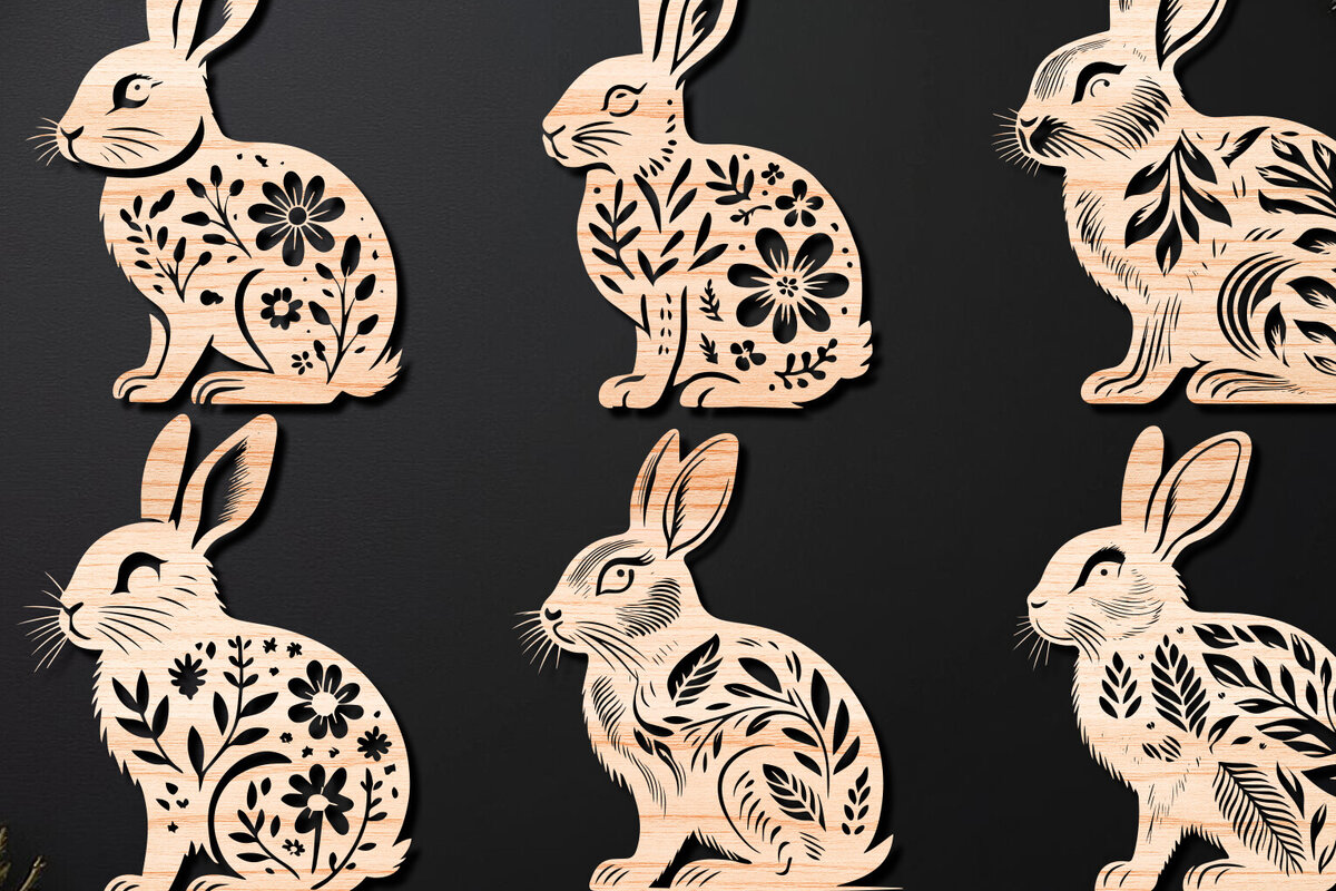 Σετ των 2 Intra απο ξύλο plywood  Χρώμα wenge 3mm-4mm πάχος - Cricut RABBITS Πασχαλινό Δίασταση 4x4 cm INTRAFABR-104016611