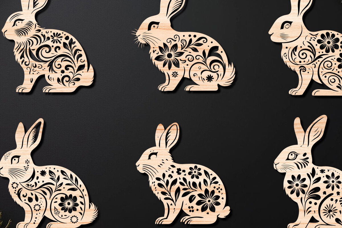 Σετ των 2 Intra απο ξύλο plywood  Χρώμα wenge 3mm-4mm πάχος - Cricut RABBITS Πασχαλινό Δίασταση 4x4 cm INTRAFABR-104009794
