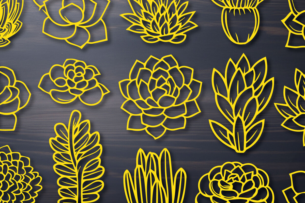 Σετ των 2 Intra απο ξύλο plywood  Χρώμα wenge 3mm-4mm πάχος - Cricut SUCCULENTS Cut File Bundle Δίασταση 10x15 cm INTRAFABR-117240289