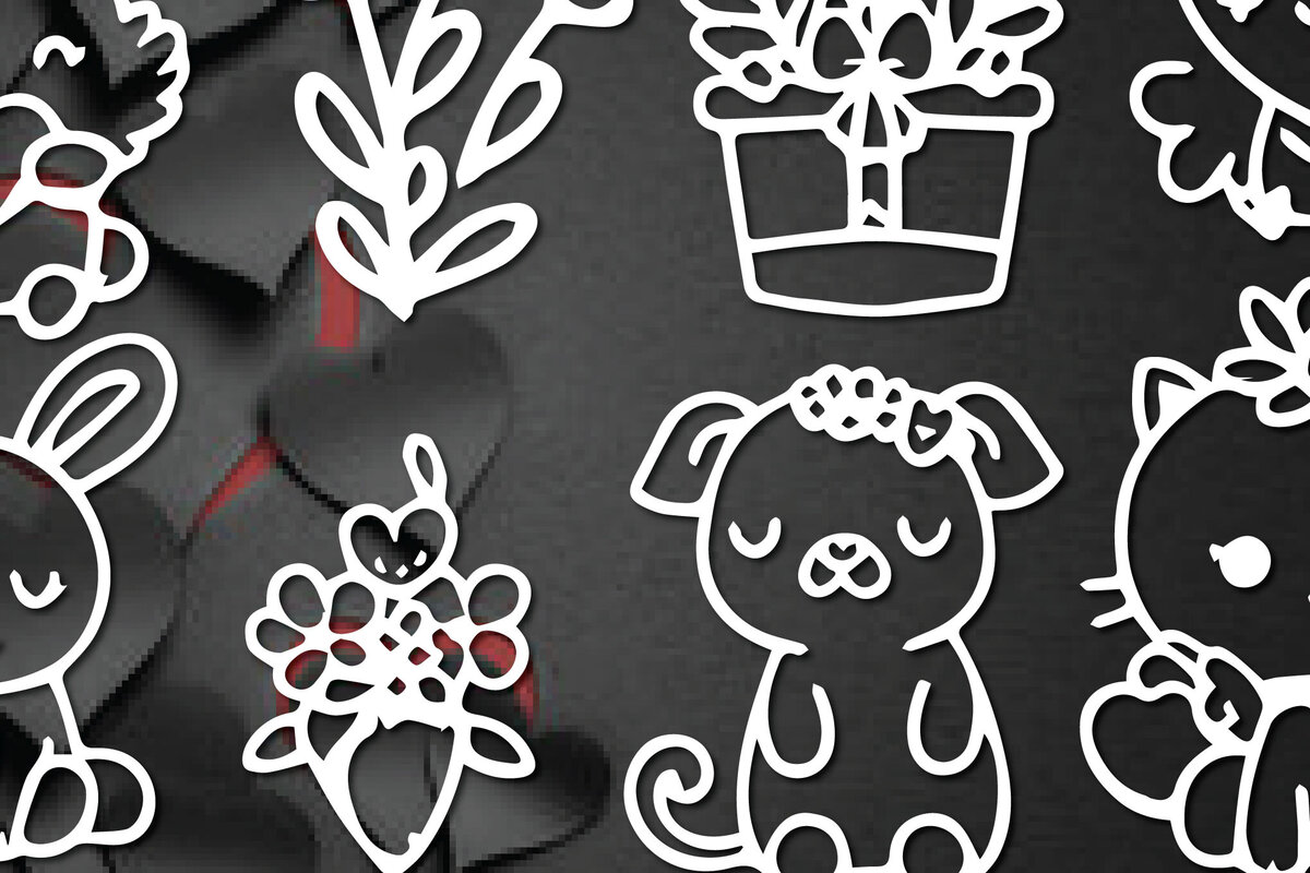 Σετ των 2 Intra απο ξύλο plywood  Χρώμα wenge 3mm-4mm πάχος - Πακέτο Cricut Valentine Animal Δίασταση 4x4 cm INTRAFABR-110613581