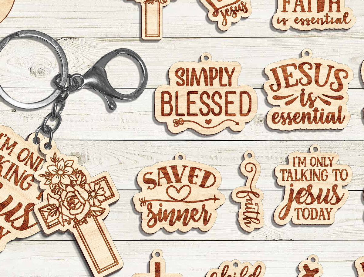 Σετ των 2 Intra απο ξύλο plywood  Χρώμα wenge 3mm-4mm πάχος - Cross & Jesus Keychain ,Jesus Cross Δίασταση 4x4 cm INTRAFABR-123188481