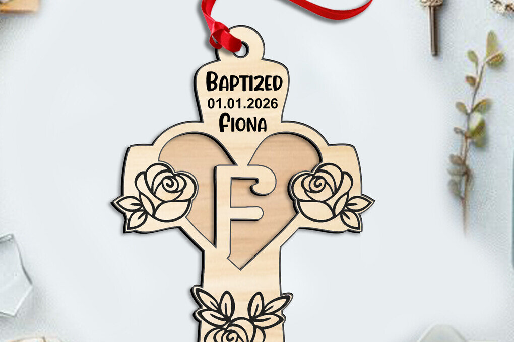 Σετ των 2 Intra απο ξύλο plywood  Χρώμα wenge 3mm-4mm πάχος - Σταυρός τριαντάφυλλο Γράμμα F Laser Στολίδι Δίασταση 6x6 cm INTRAFABR-67593738