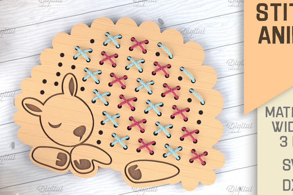 Intra απο ξύλο plywood  Χρώμα wenge 3mm-4mm πάχος - Cross Stitch Animals LaserCut. Πρόβατα Δίασταση 30x20 cm INTRAFABR-122185993