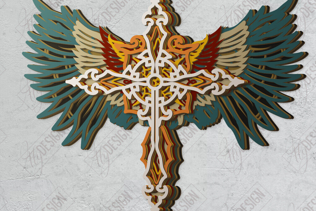 Σετ των 2 Intra απο ξύλο plywood  Χρώμα wenge 3mm-4mm πάχος - Cross Wings Multilayer | CNC Δίασταση 20x20 cm INTRAFABR-125320221